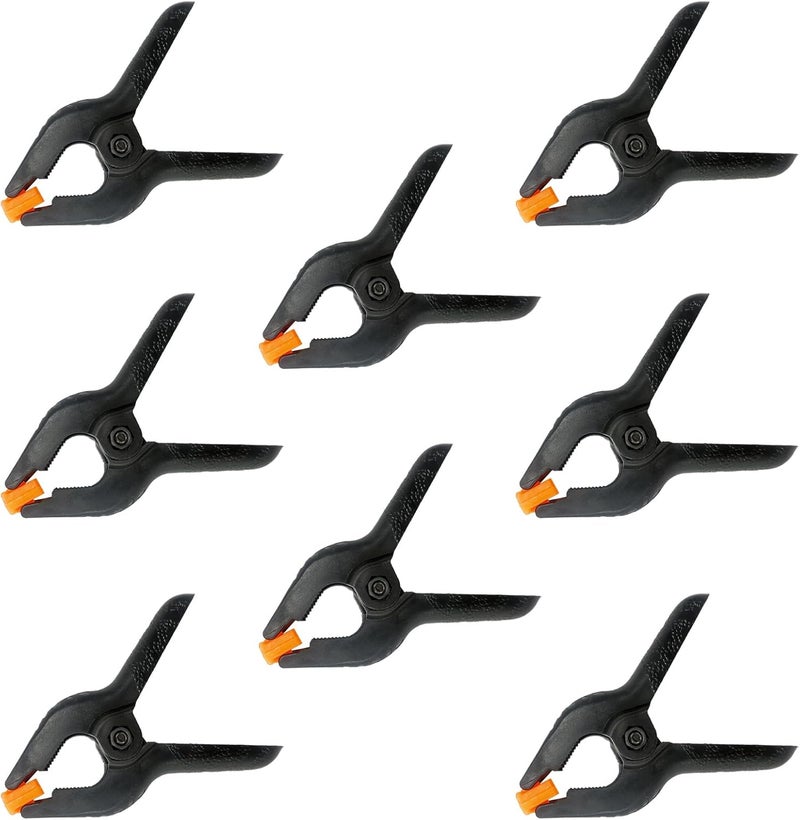Aphila 8 Pack 3.5 Inch Plastic Spring Clamps, Black Heavy Duty Clips, Spring Clamps for Backdrop Stand, Woodworking, Crafts, Photography, Banner, Balloon Arch Garland Clips, Small Clamp with Soft Tips - Image 1